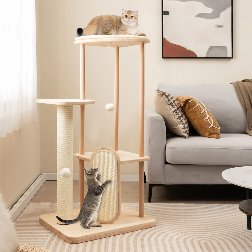 Costway Multi Level Modern Wood Cat Tree with Scratching Board 112cm Image 3