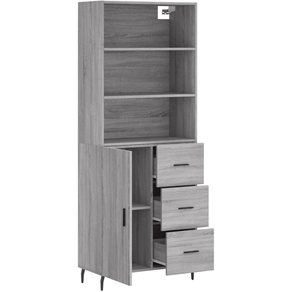 vidaXL Single Door 3 Drawer 3 Shelf Grey Sonoma Tall Highboard Image 4