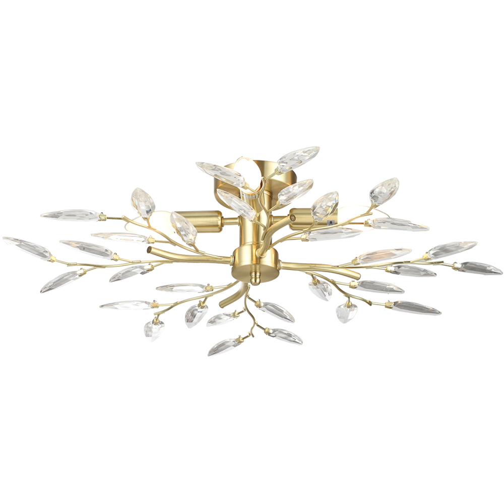 Happy Homewares Brushed Gold Plated Branch Ceiling Light with Acrylic Leaves Image 4