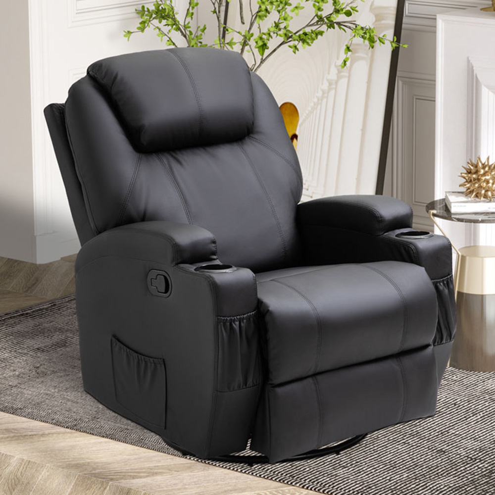 Portland Black PU Leather Manual Recliner Chair with Remote Control Image 1