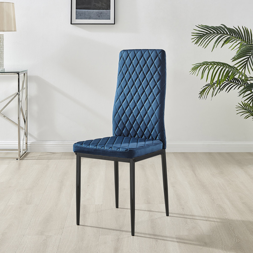 Furniturebox Valera Set of 4 Navy Blue and Black Velvet Dining Chair Image 5