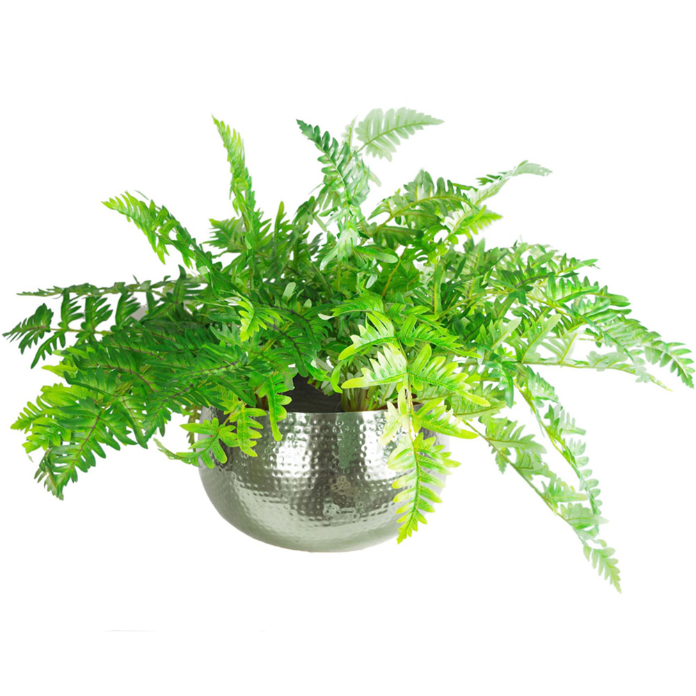 Botanik Silver Metal Straight Edge Hammered Planter 20 x 32cm Image 3