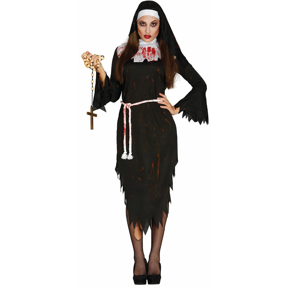 Fiestas Guirca Adult Black and White Polyester Zombie Nun Halloween Costume Large Image 1