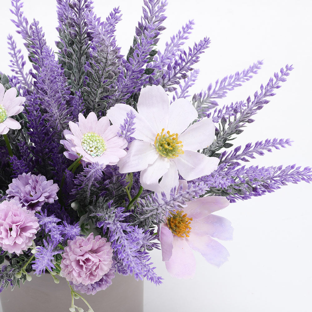Living and Home Purple Lavender Artificial Flower in Rustic Wood Planter 17cm Image 3