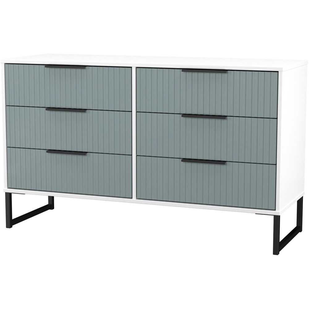 Crowndale Fluted 6 Drawer Duck and White Matt Wide Chest of Drawers Ready Assembled Image 4