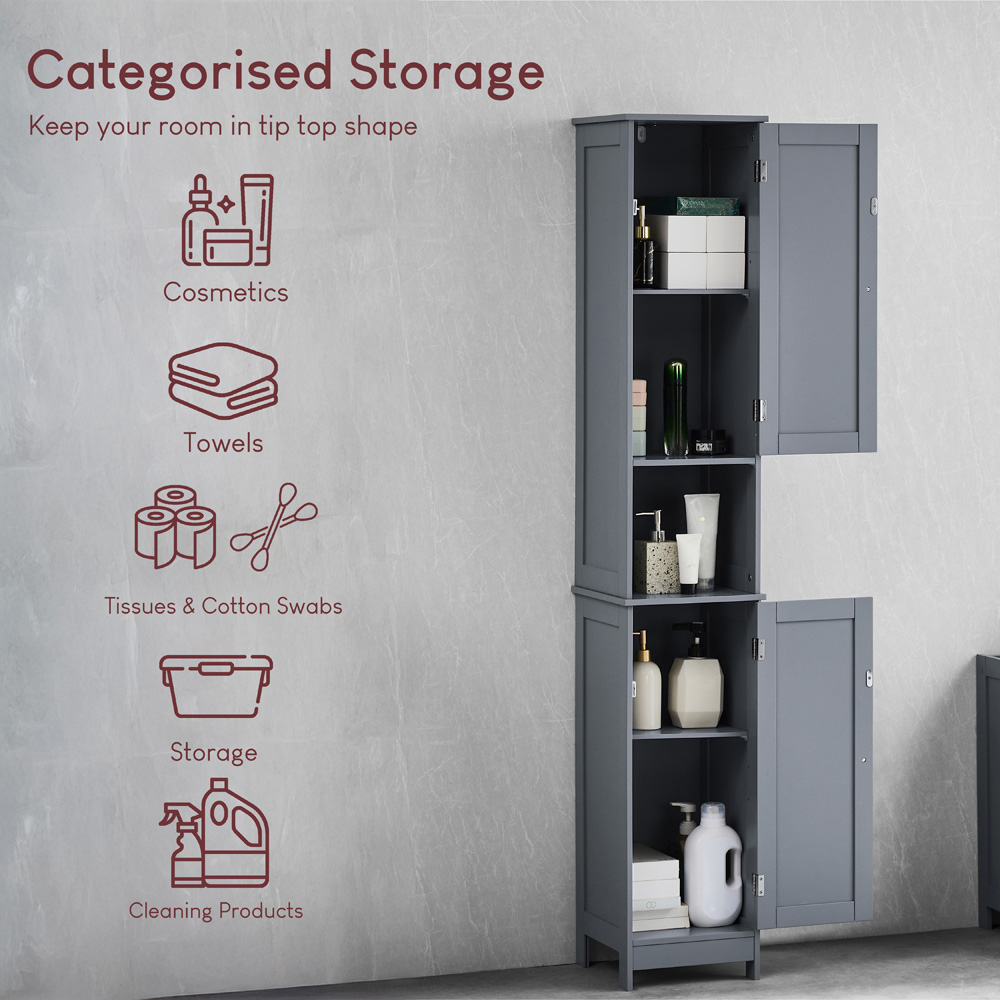 BATH VIDA Priano 2 Door Single Shelf Grey Floor Standing Bathroom Cabinet Image 6