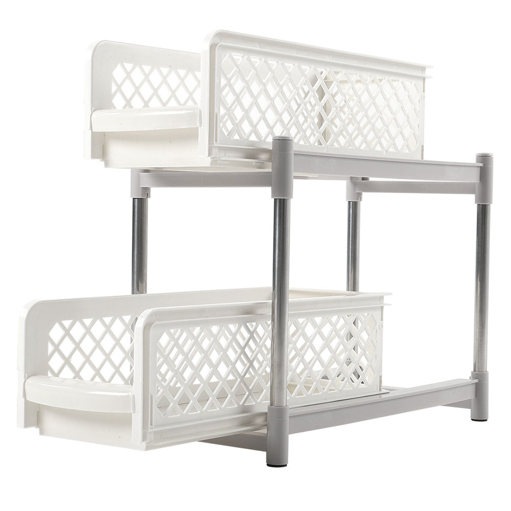 Living And Home WH0741 White Plastic 2-Tier Storage Rack Image 4