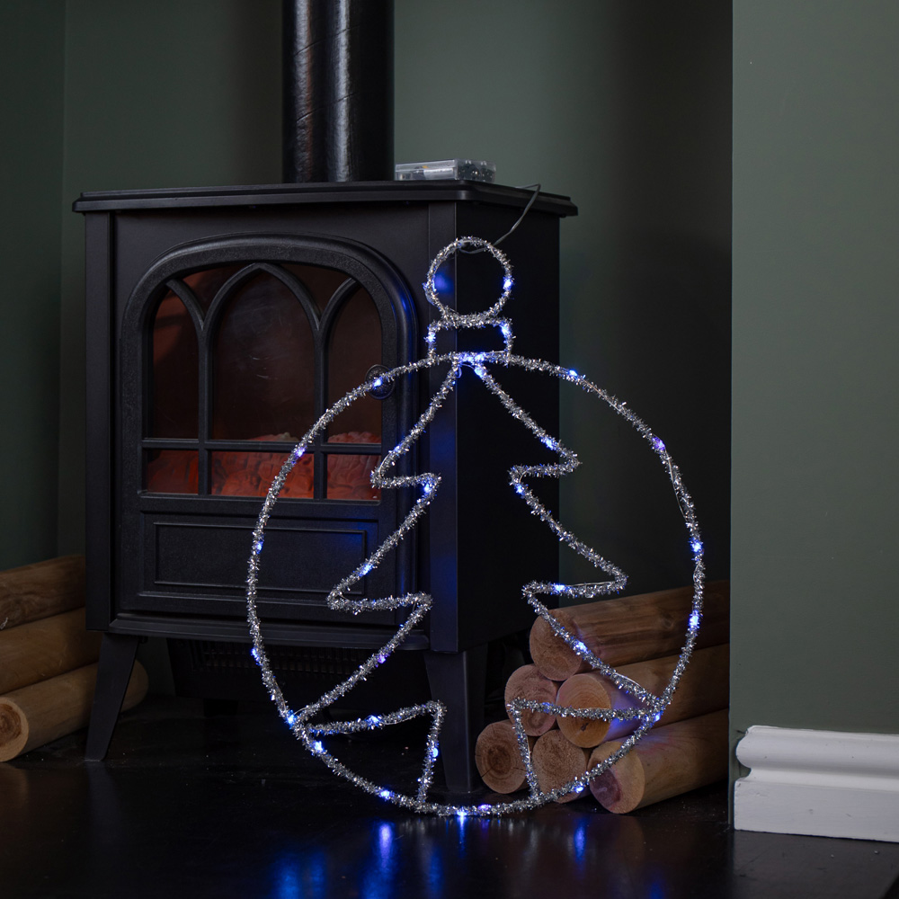 Samuel Alexander Blue Twinkling LED Light Up Silver Tree Ball Hanging Christmas Decoration Image 5