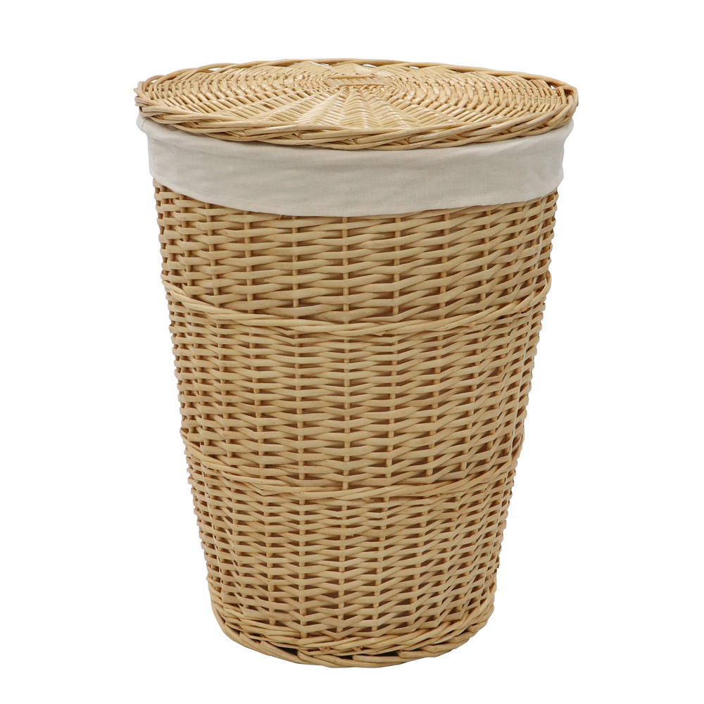 JVL Acacia Honey Round Willow Laundry Basket with Lid 65L Image 1