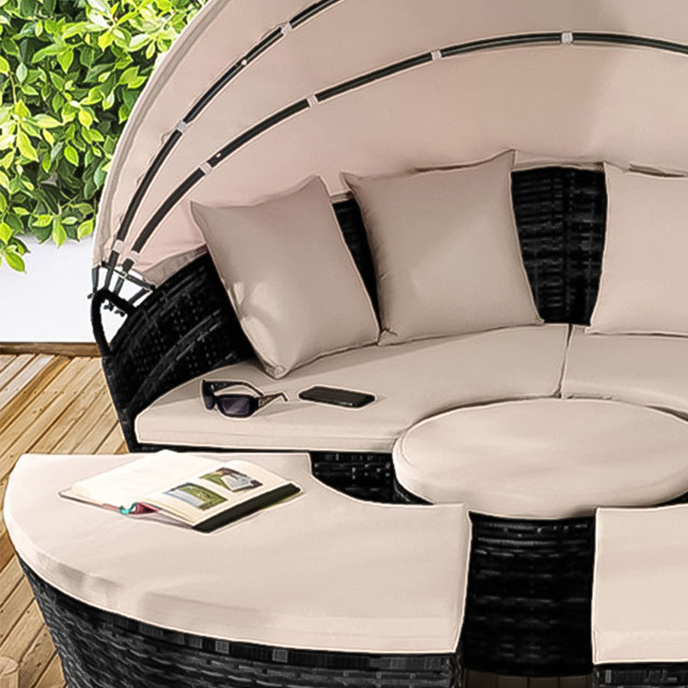 Brooklyn Luxury 8 Seater Black Rattan Sun Lounger Sofa Set with Canopy and Cover 210cm Image 3