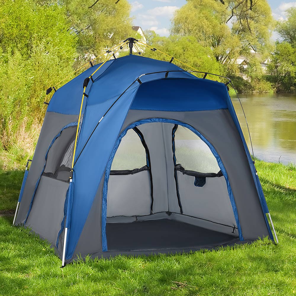 Outsunny 4 Person Pop Up Tent Grey/Blue Image 2