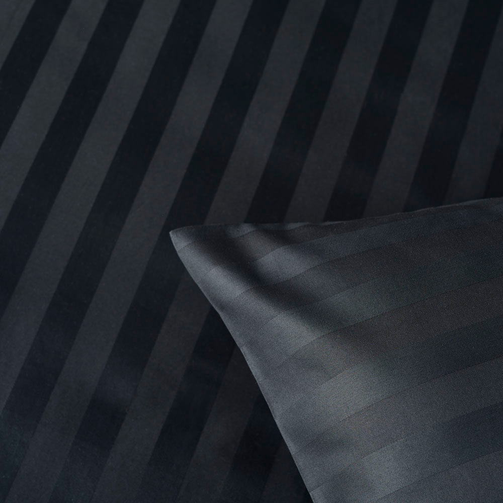 wilko Double Black Satin Stripe 300 Thread Count Duvet Set Image 3