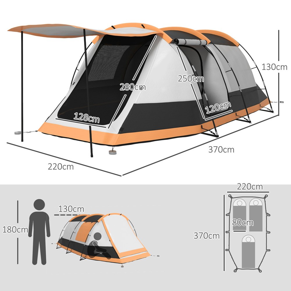Outsunny 3-4 Person Waterproof Tunnel Camping Tent Orange Image 8