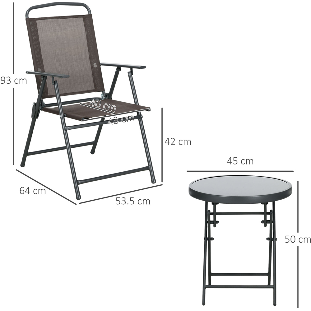 Outsunny 2 Seater Glass Top Foldable Bistro Set Brown Image 7