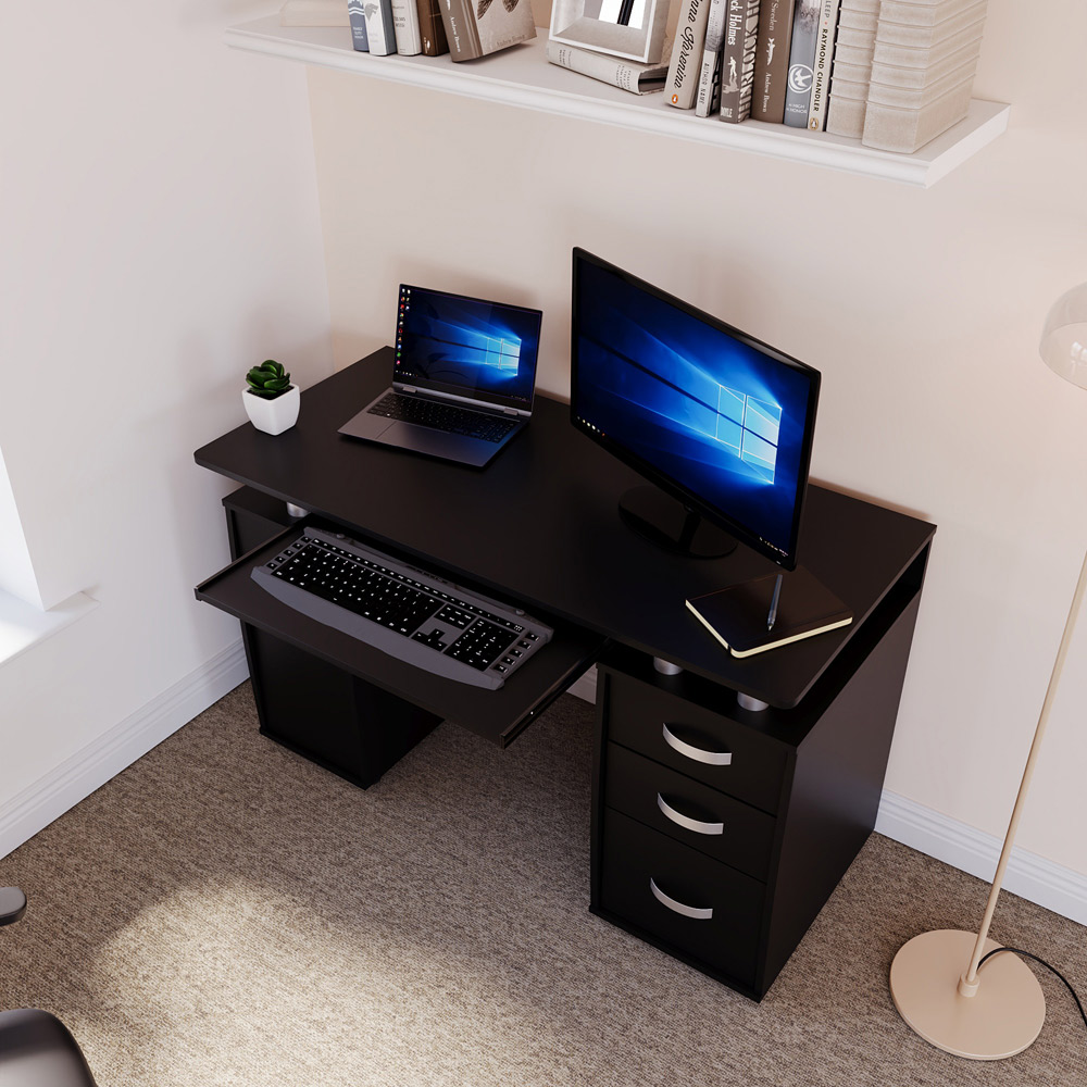 Vida Design Otley 3 Drawer Computer Desk Black Image 4