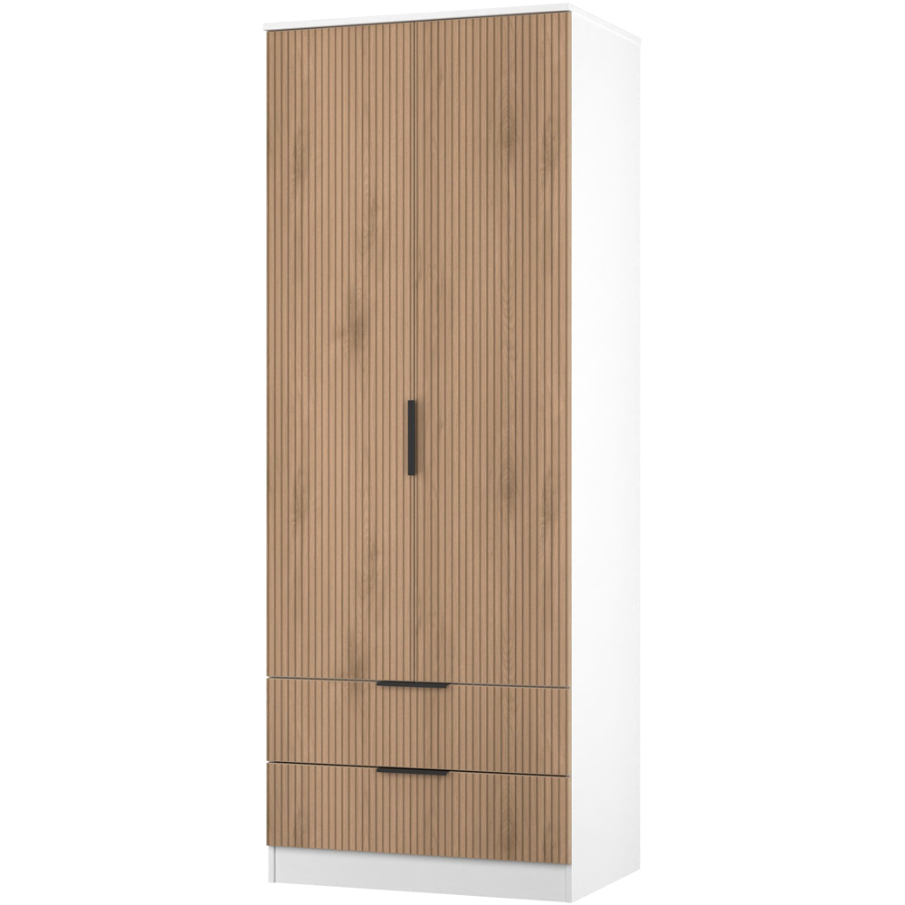 Crowndale Java 2 Door 2 Drawer Slatt Effect and White Tall Wardrobe Ready Assembled Image 4