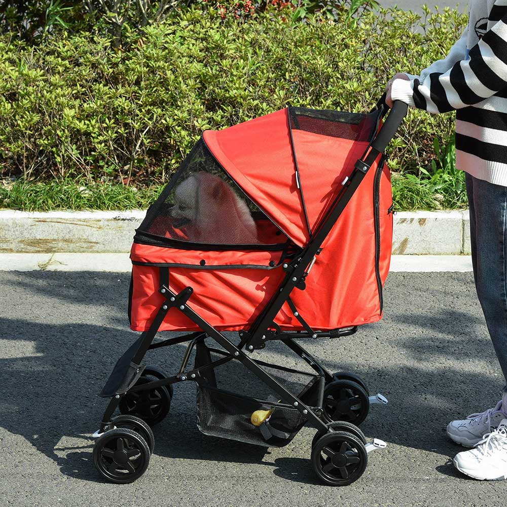 PawHut Reversible Pet Stroller Red Image 7