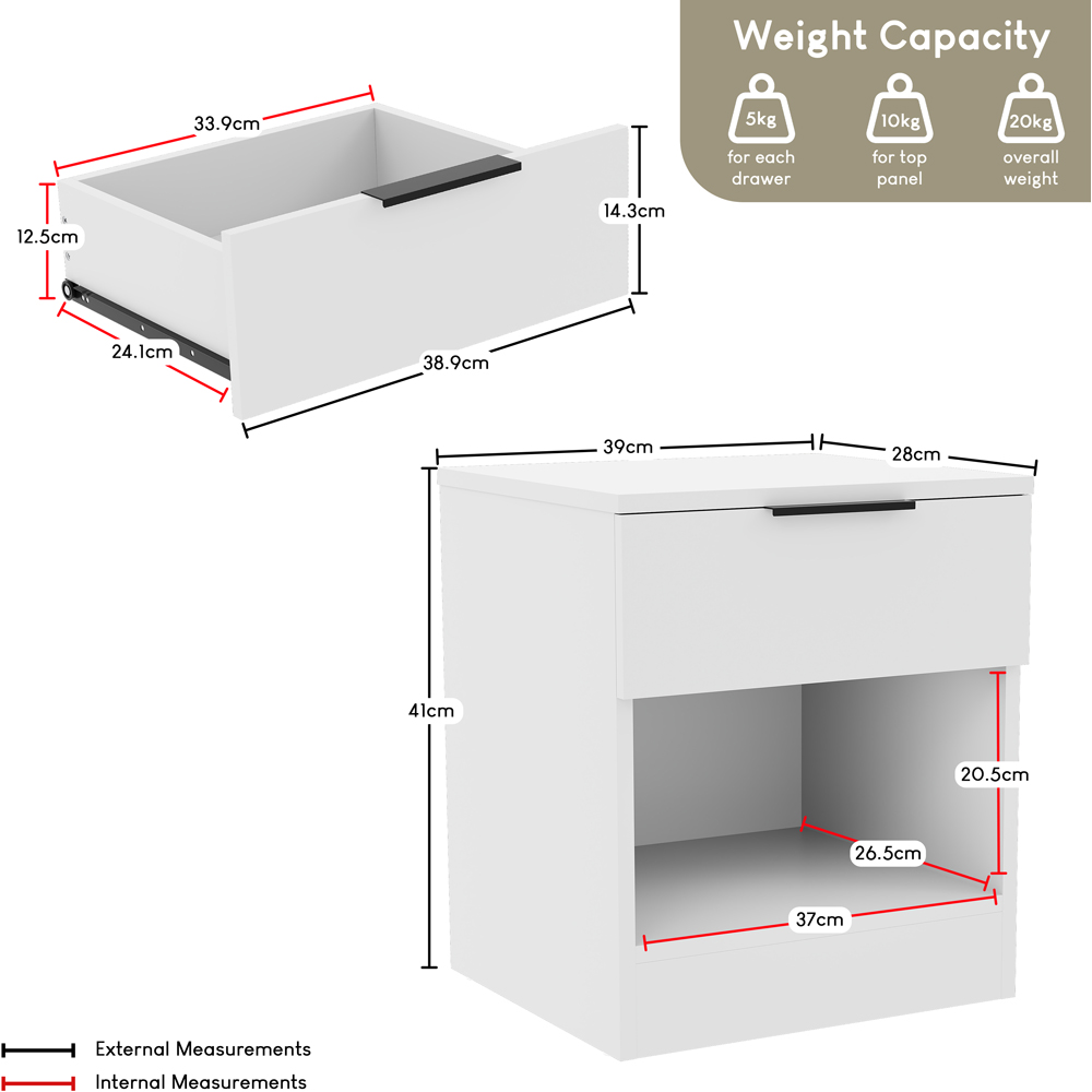 VIDA DESIGNS Terga Single Drawer Single Shelf White Bedside Cabinet Image 8