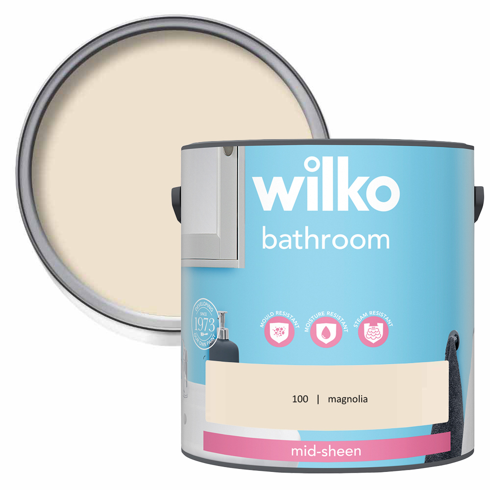 Wilko Bathroom Magnolia Mid Sheen Emulsion Paint 2.5L Image 1