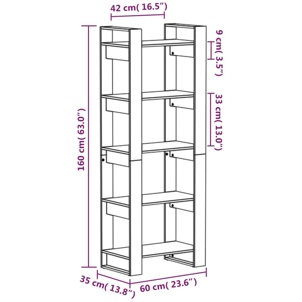 vidaXL 5 Shelf Black Solid Pine Wood Bookcase Image 8
