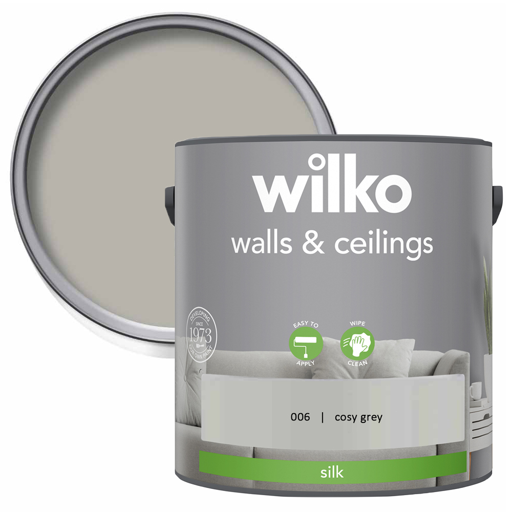 Wilko Walls & Ceilings Cosy Grey Silk Emulsion Paint 2.5L Image 1