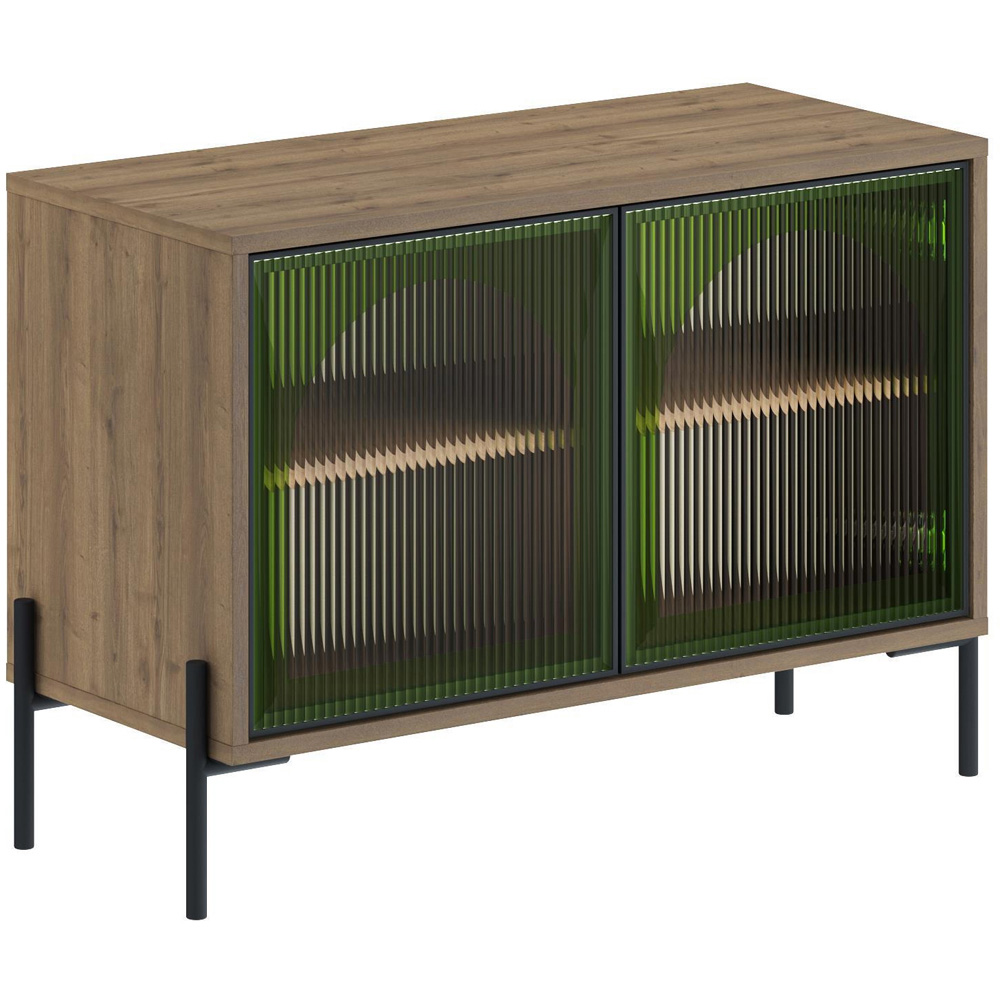 Decortie Robinson 2 Door Green Glass Dark Oak Effect Console Table Image 2