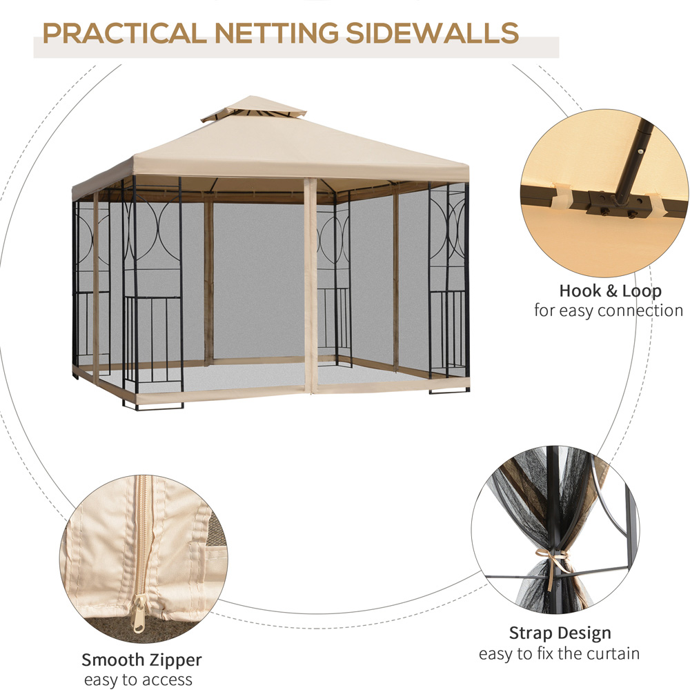 Outsunny 3 x 3m 2-Tier Patio Gazebo with Netting Shelves Image 6