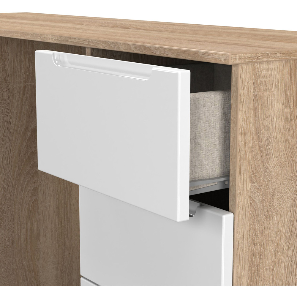 Crowndale Milan 6 Drawer White Gloss and Bardolino Oak Kneehole Desk Ready Assembled Image 5