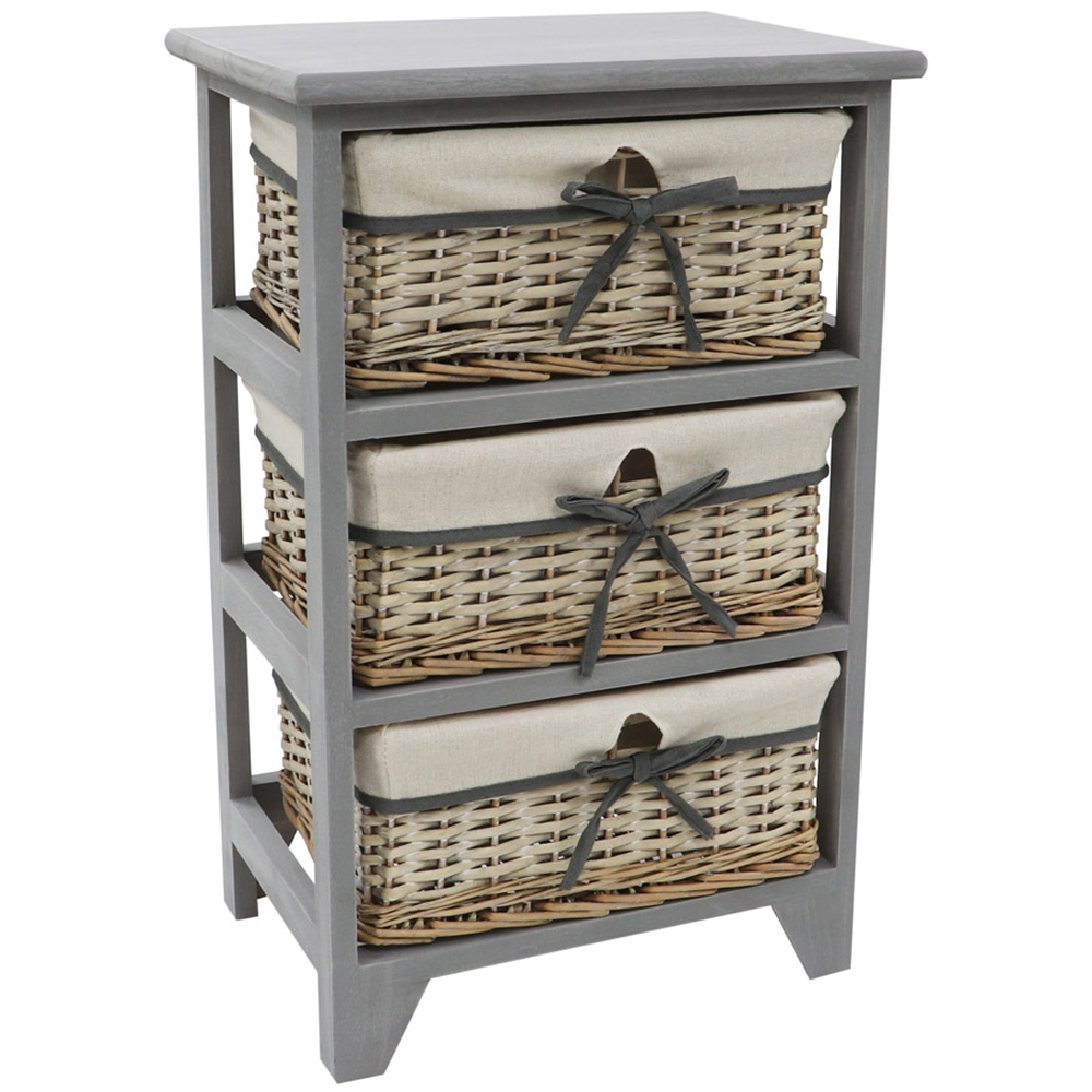 JVL Sherborne Matt Grey 3 Drawer Willow Storage Unit Image 1