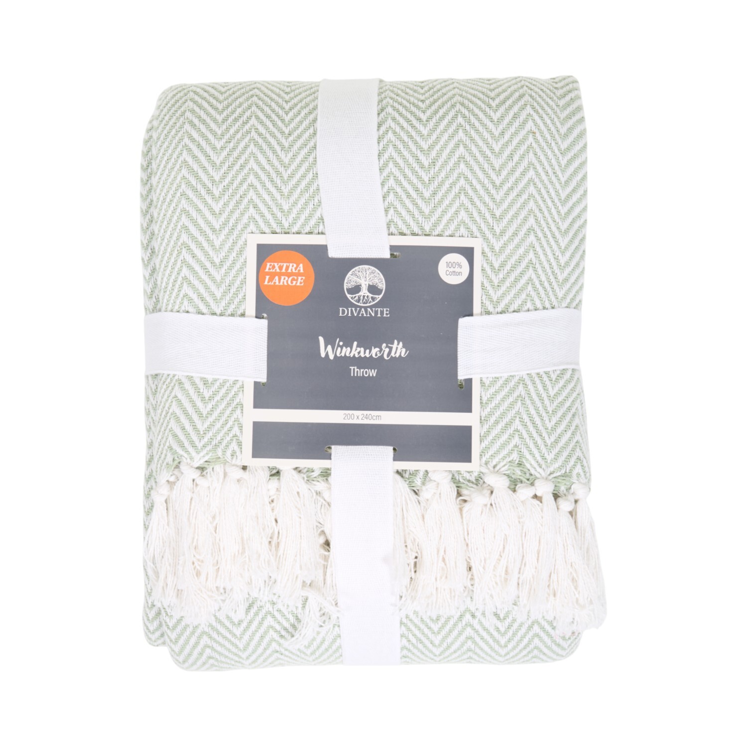 Winkworth Herringbone Pattern Throw Green Image 1