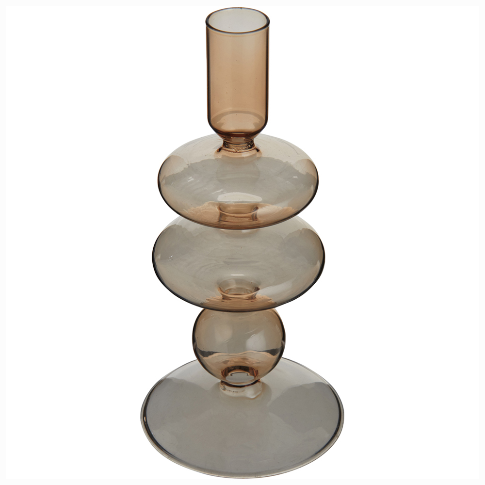 Wilko Small Curvy Smoked Glass Pillar Candle Holder Wilko