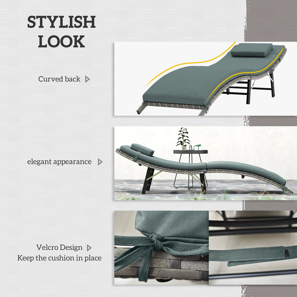Outsunny Mixed Grey Folding Rattan Sun Lounger with Detachable Pillow Image 6