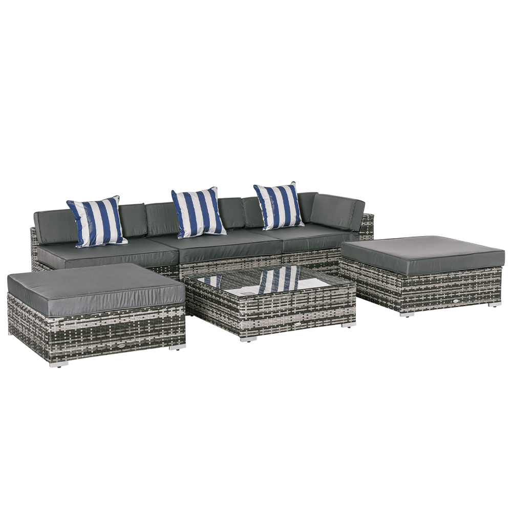 Outsunny 5 Seater Grey PE Rattan Sofa Lounge Set Image 2