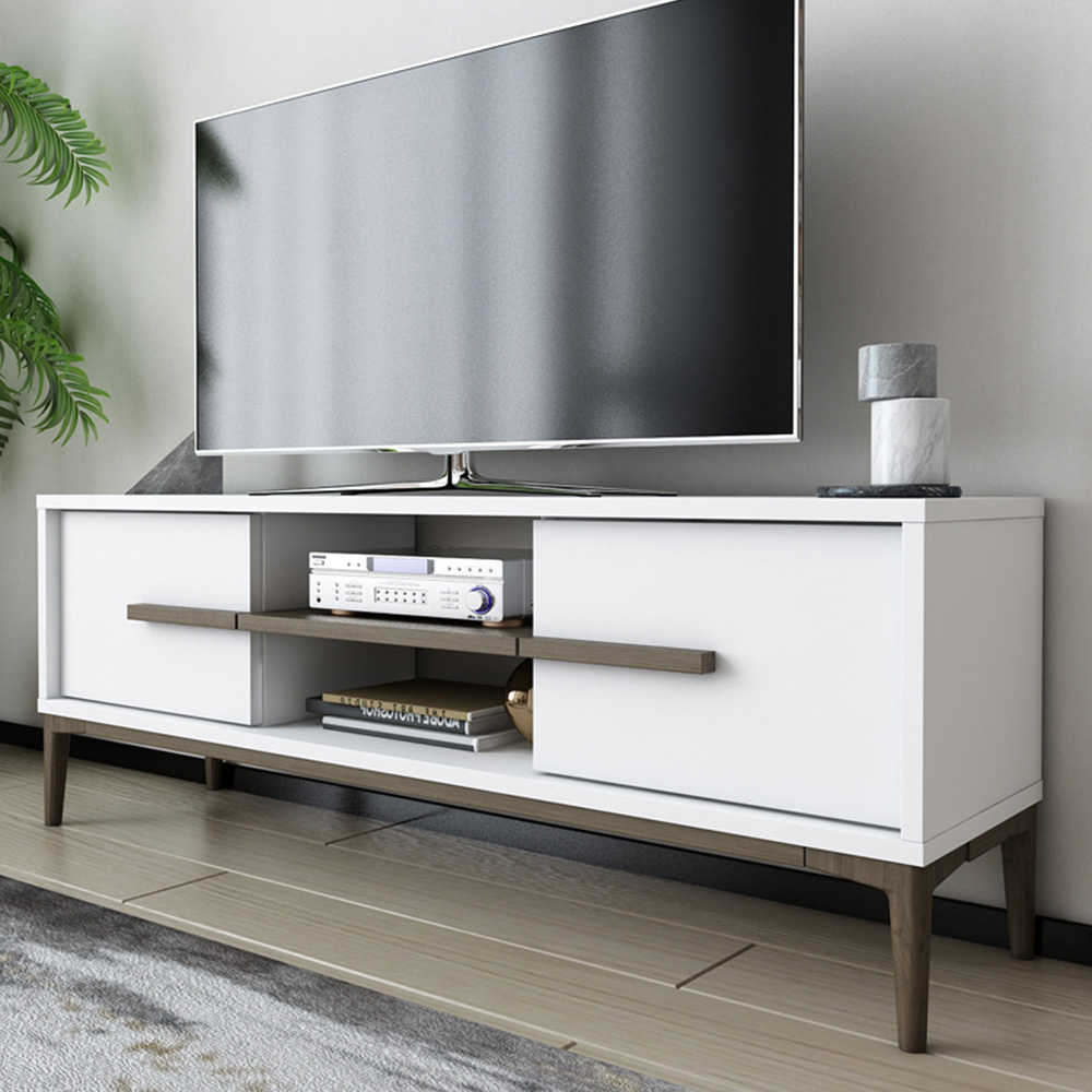 Decorotika Erisa 7 Shelf White and Walnut Modern TV Unit Image 1