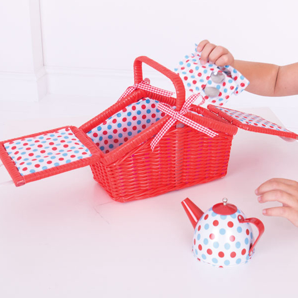Bigjigs Toys Kids Spotted Basket Tea Set Image 4