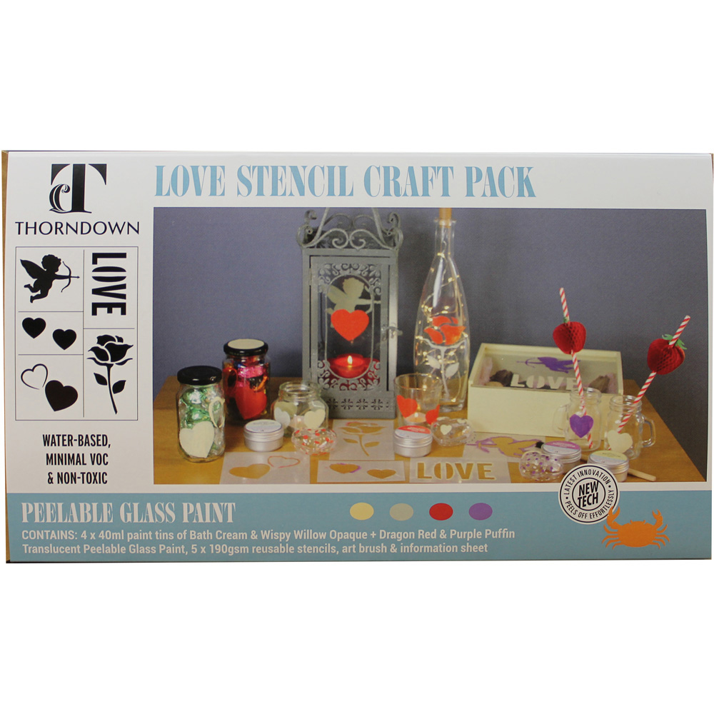 Thorndown Peelable Glass Paint Love Craft Stencil Craft Pack Image 1