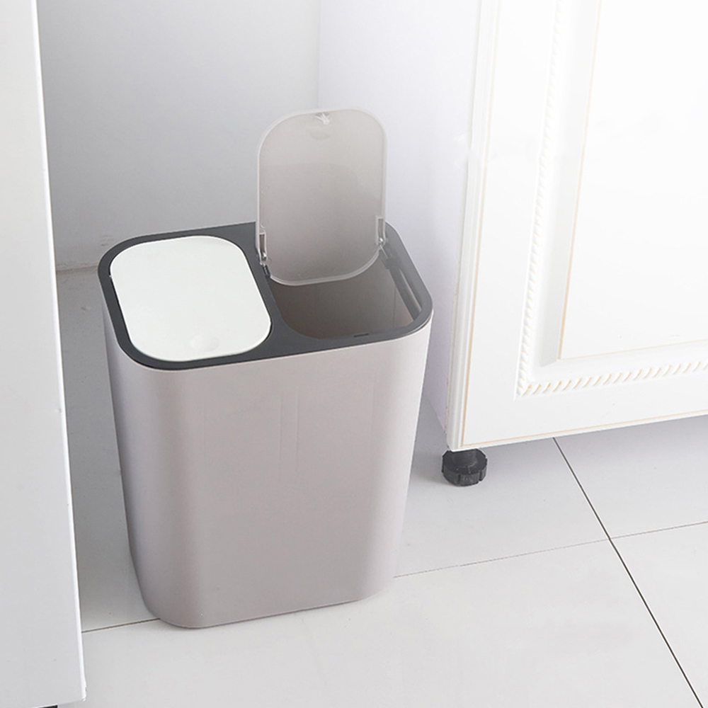 Living And Home Kitchen 15L Rubbish Dustbin Double Recycling Bin 2 Section Grey Image 5