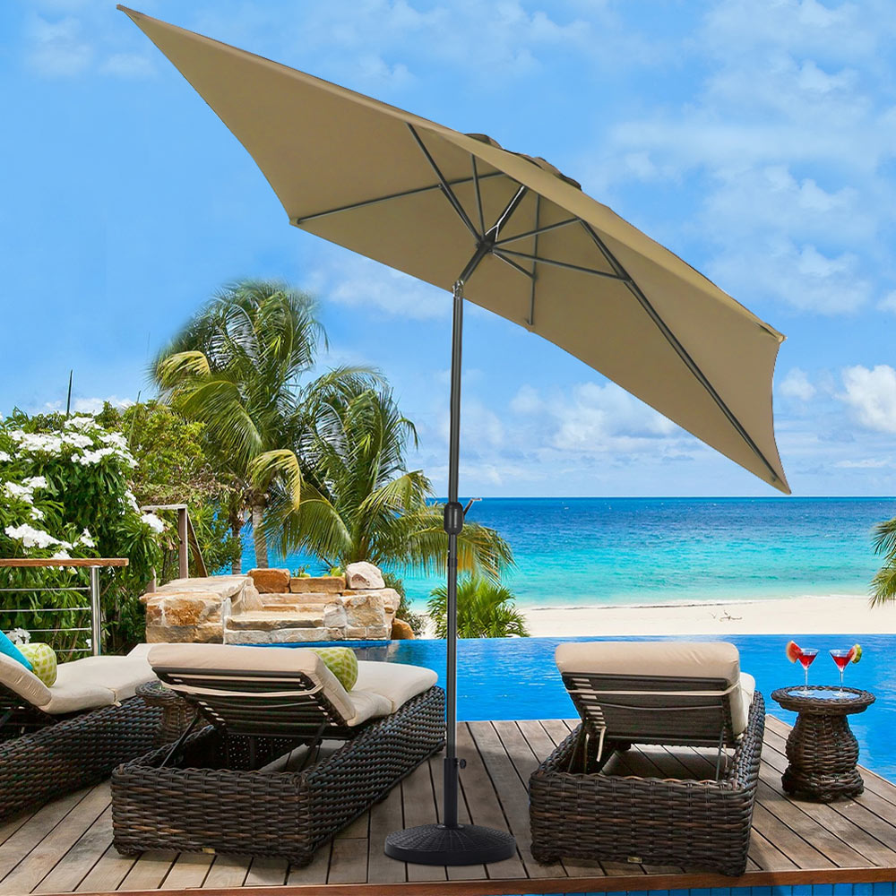 Living and Home Beige Square Crank Tilt Parasol with Rattan Effect Base