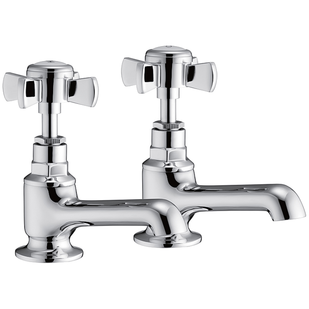 Nes Home Regent Full Turn Cross Head Hot and Cold Twin Basin Twin Taps Image 1