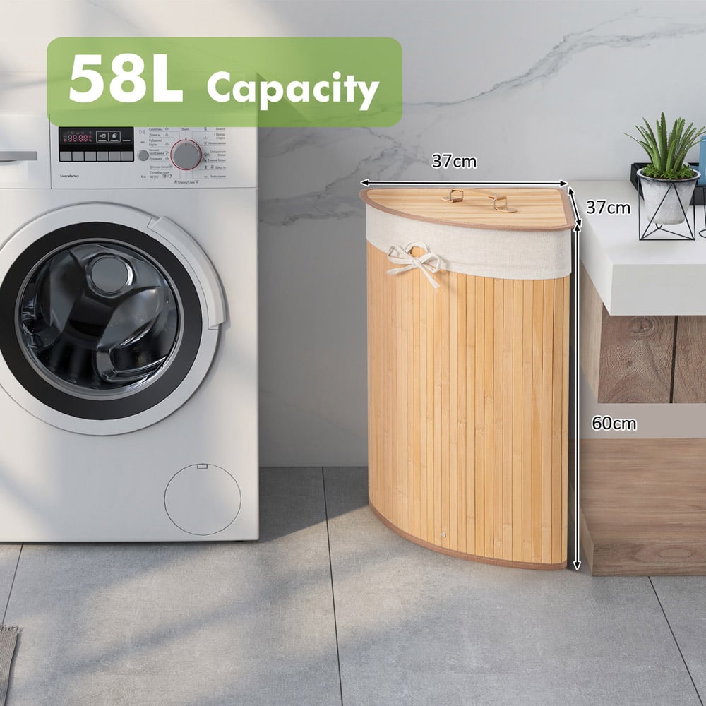 Costway Natural Laundry Hamper with Lid Image 9
