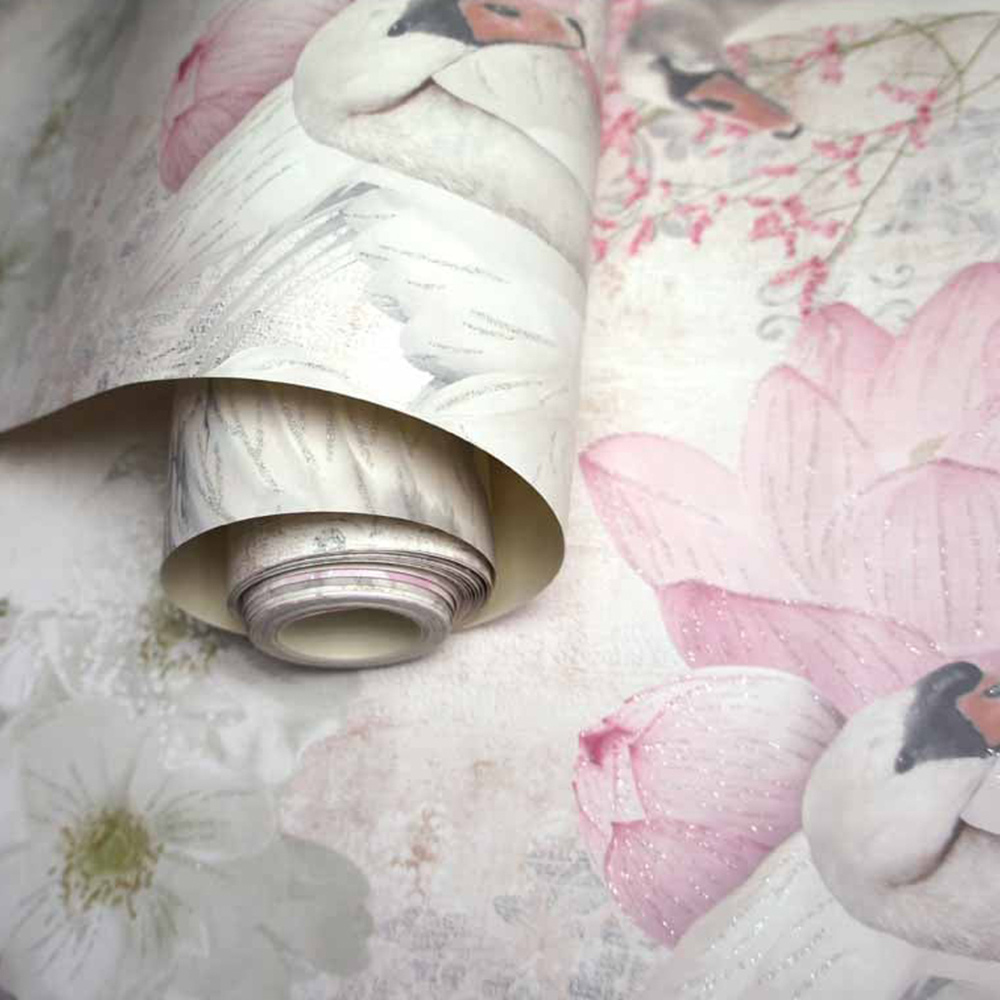 Holden Decor Glitter Swans Damask Floral Textured Wallpaper Image 2