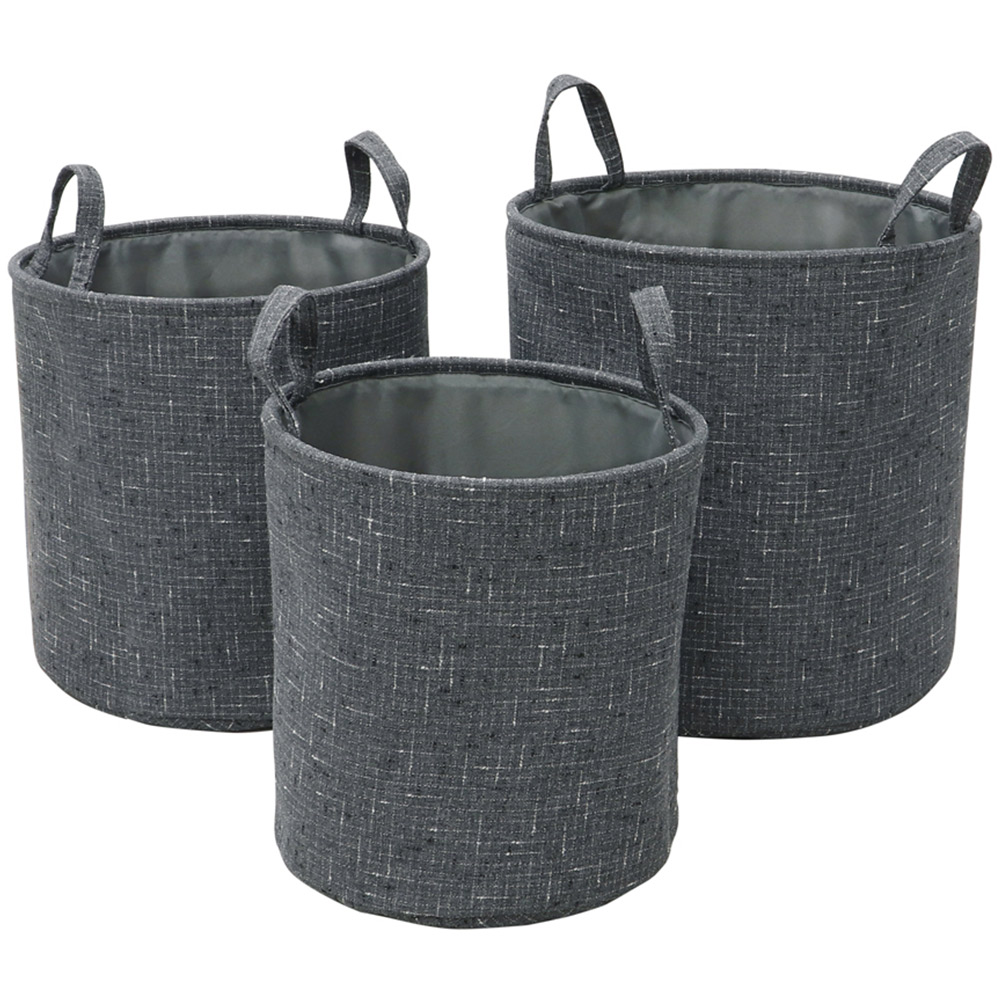 JVL Shadow Round Fabric Storage Baskets Set of 3 Image 1