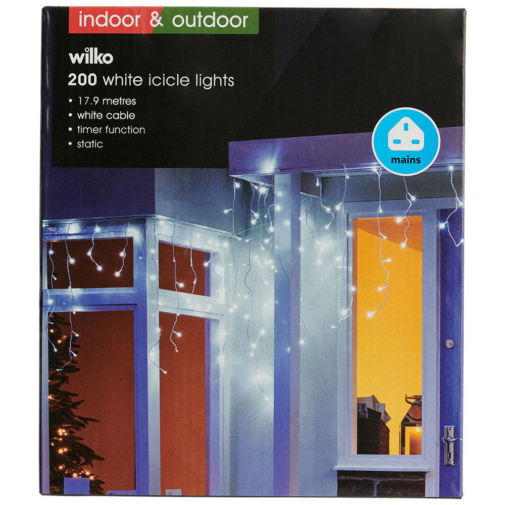 Wilko 180 White LED Icicle Lights Image 3