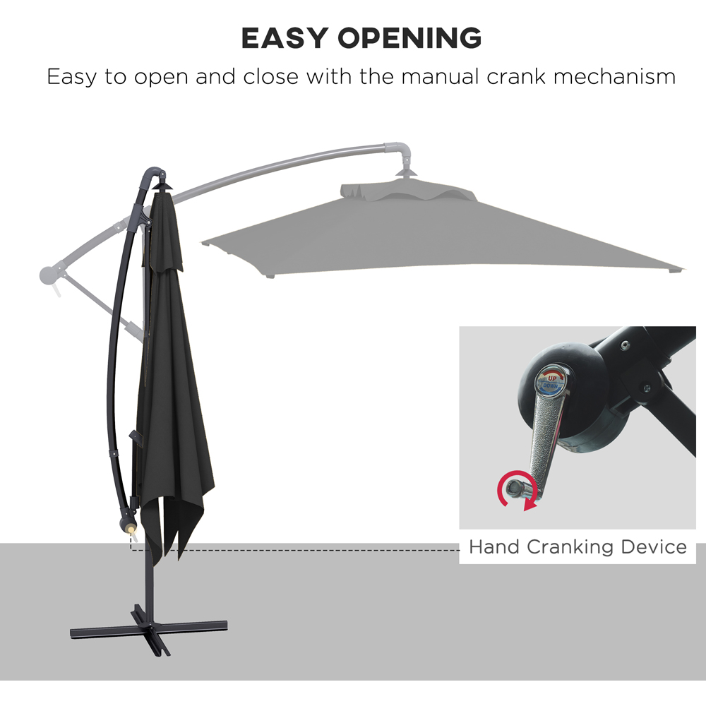 Outsunny Black Crank Handle Cantilever Banana Parasol with Cross Base 3 x 2m Image 4