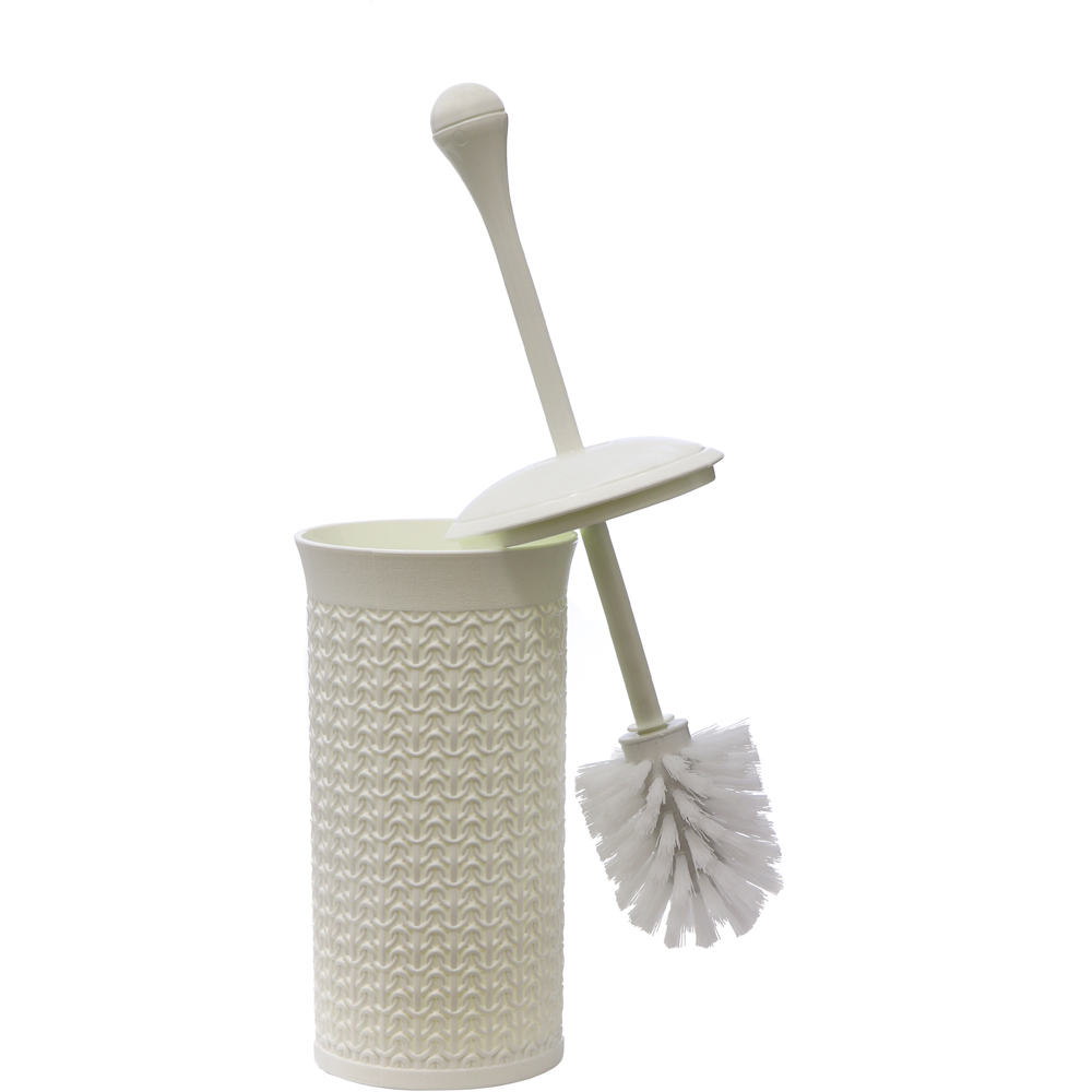 JVL Ivory White Round Plastic Bin and Loop Toilet Brush Set Image 6