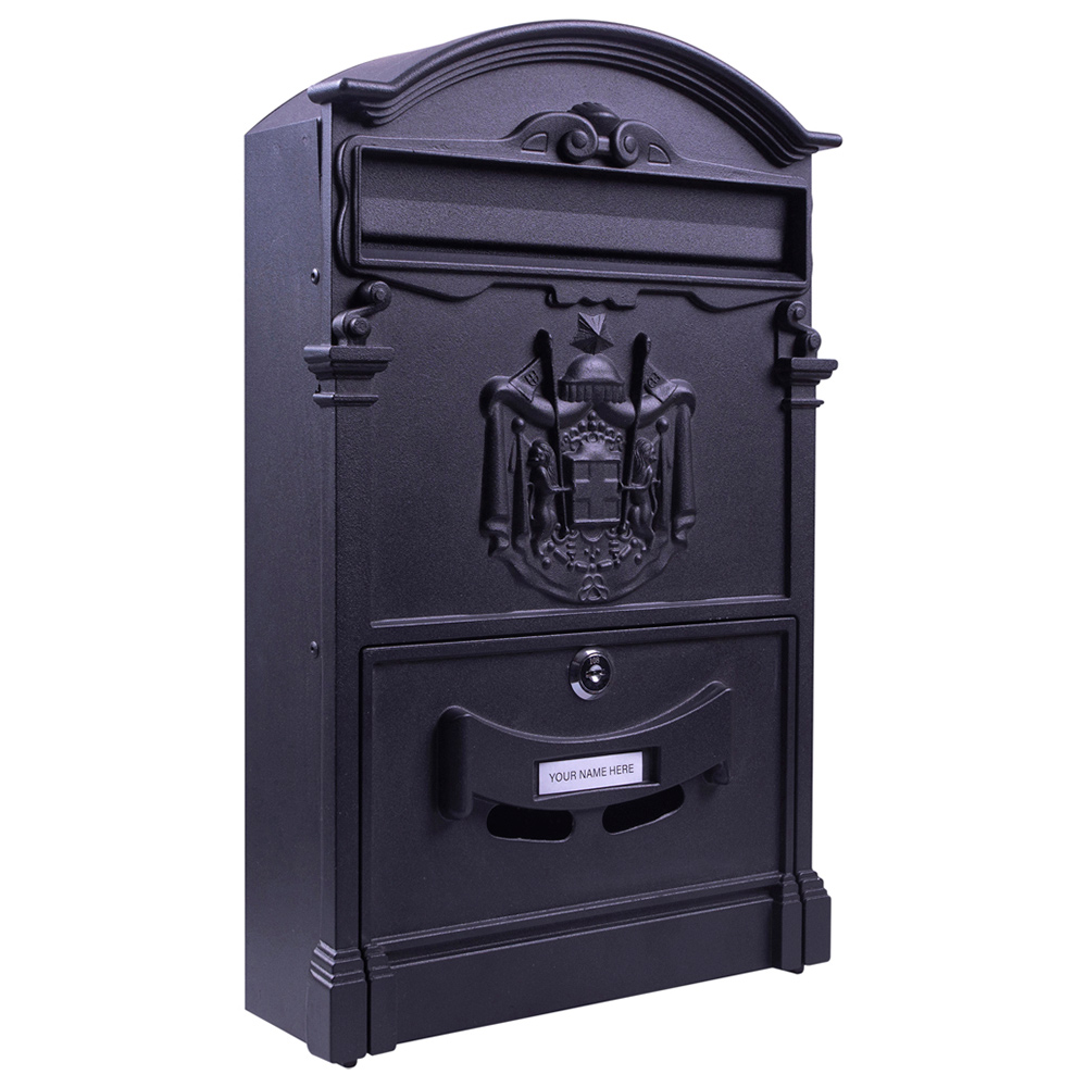 St Helens Black Locking Mounted Letter Box Image 1