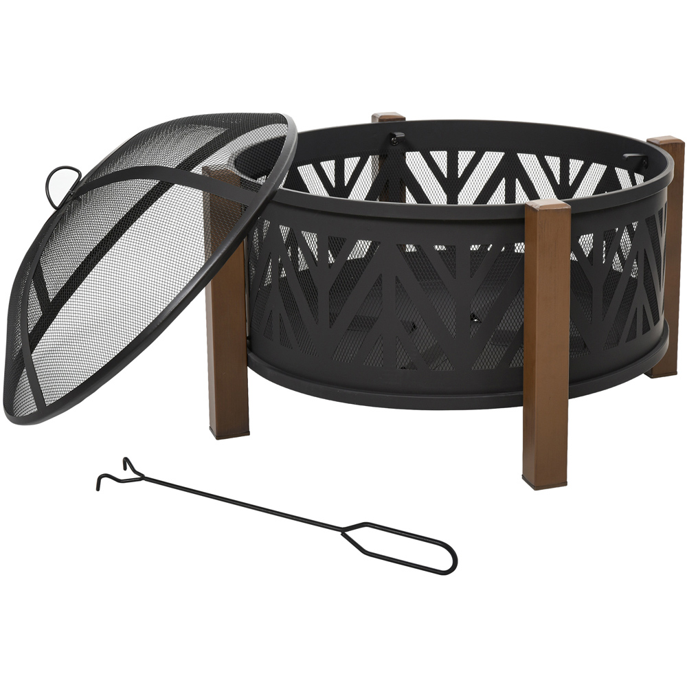 Outsunny Steel Fire Pit BBQ with 4 Side Feet, Poker and Mesh Lid Image 1