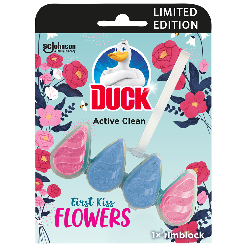 Duck First Kiss Flowers Active Clean Toilet Rim Block Case of 8 x 38.6g Image 2