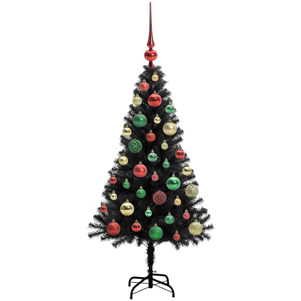 vidaXL Pre-Lit Multicolour Baubles Black Artificial Christmas Tree 4ft Image 4