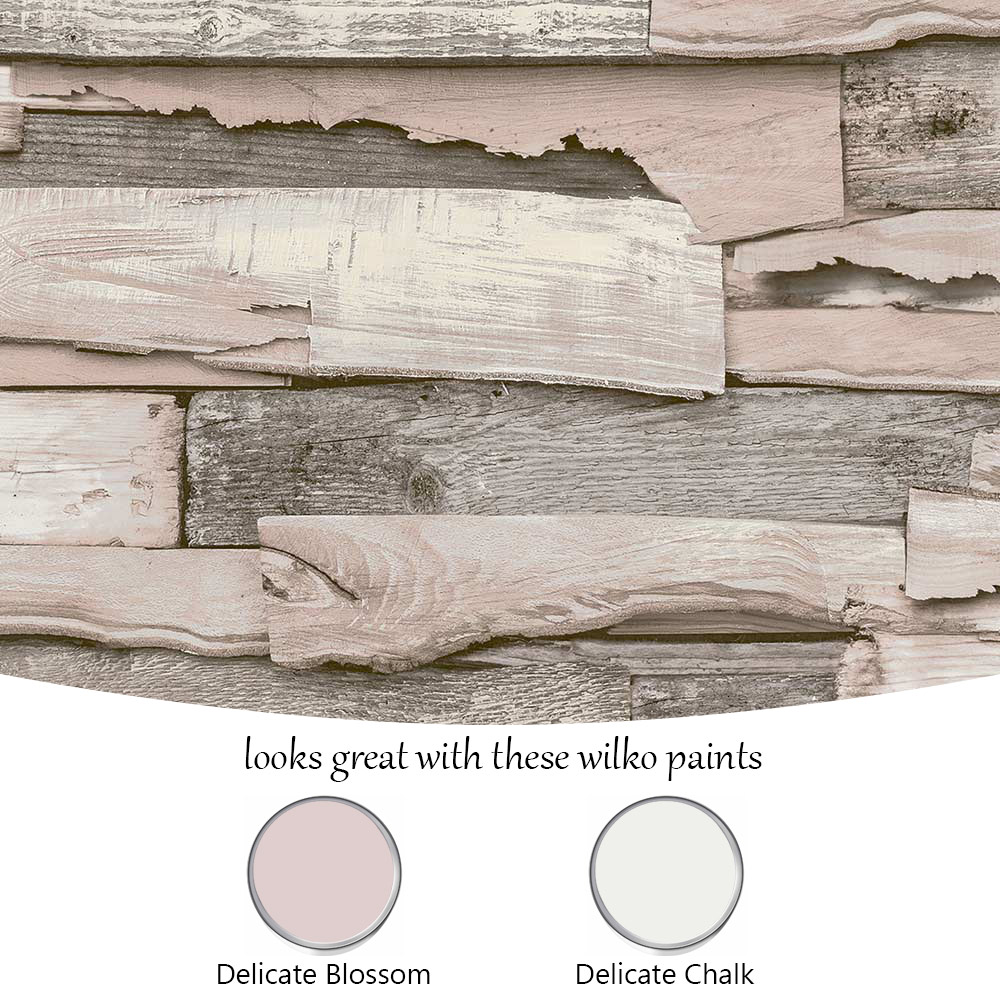 Grandeco Malay Planked Wood Effect Blush Pink Wallpaper Image 4